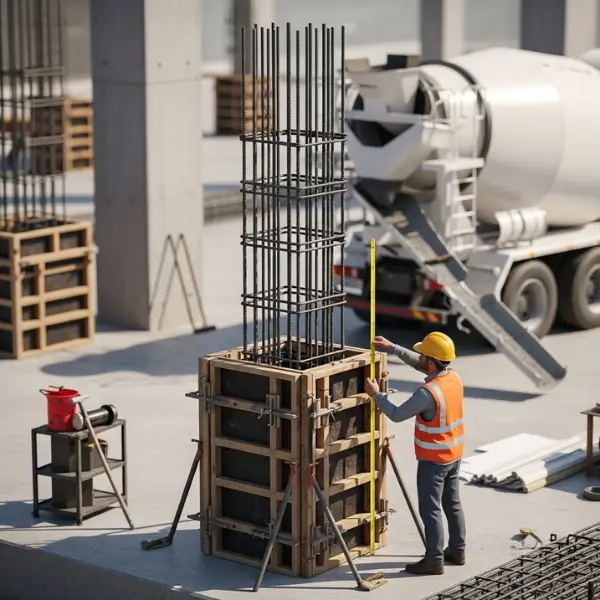 A freshly poured concrete column