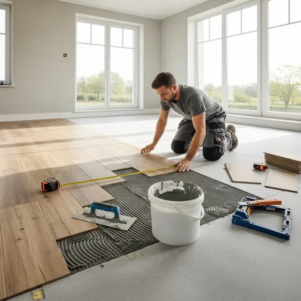 Illustration of a person installing new flooring