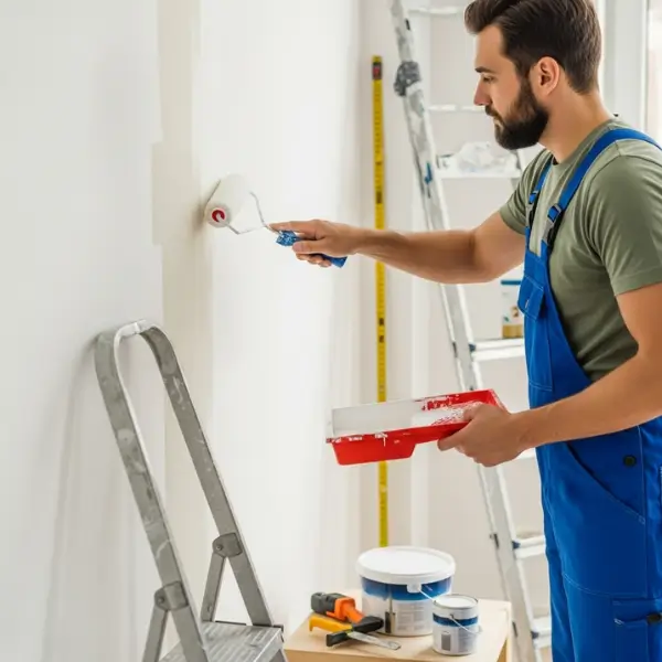 Illustration of a person painting a wall