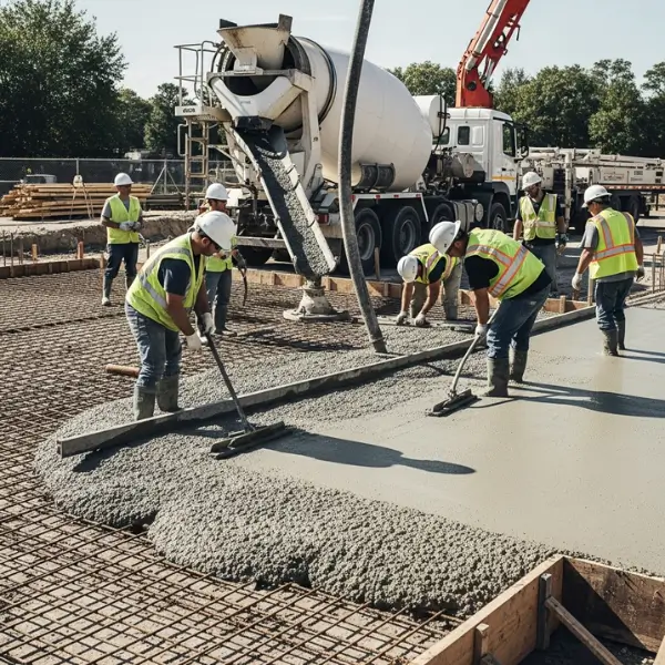 A freshly poured concrete slab