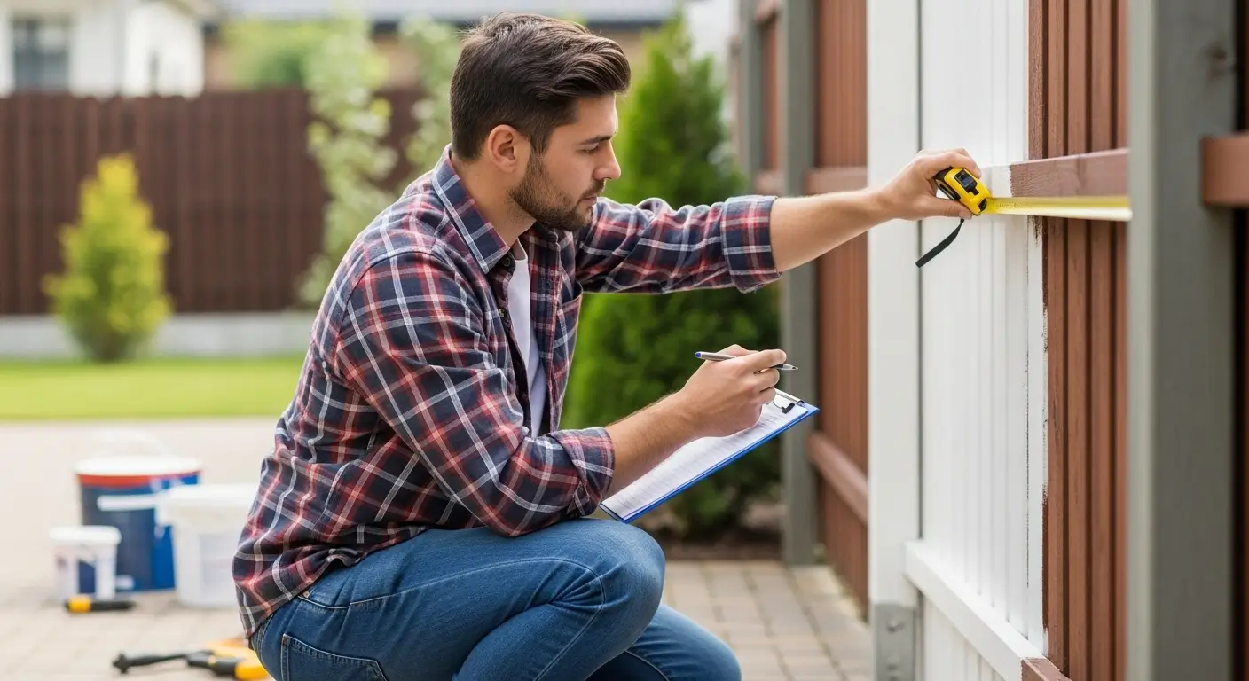 Person staining a wooden fence