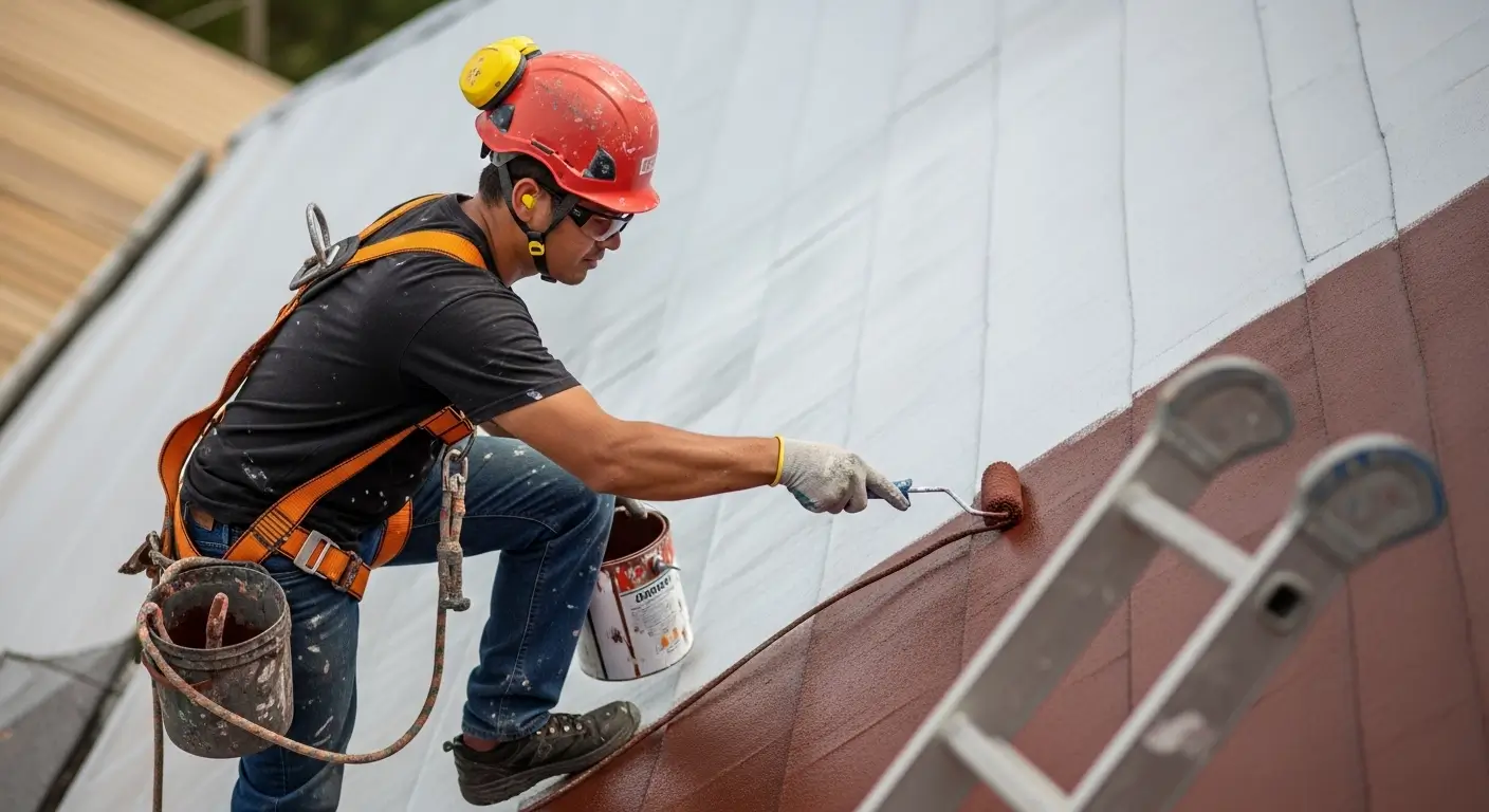 Professional roof painting in progress