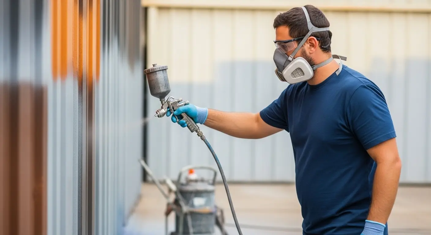 Person spray painting furniture
