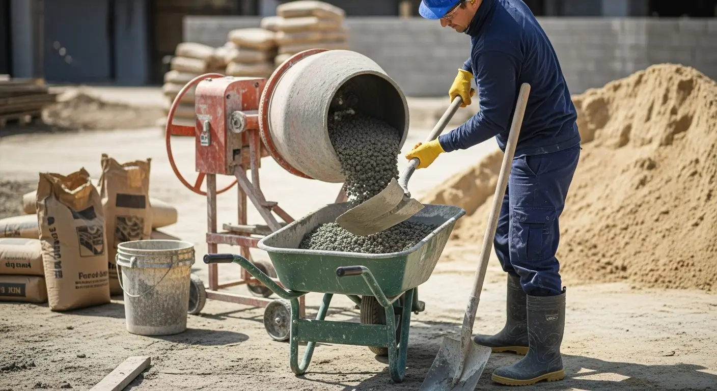 Construction site concrete mixing