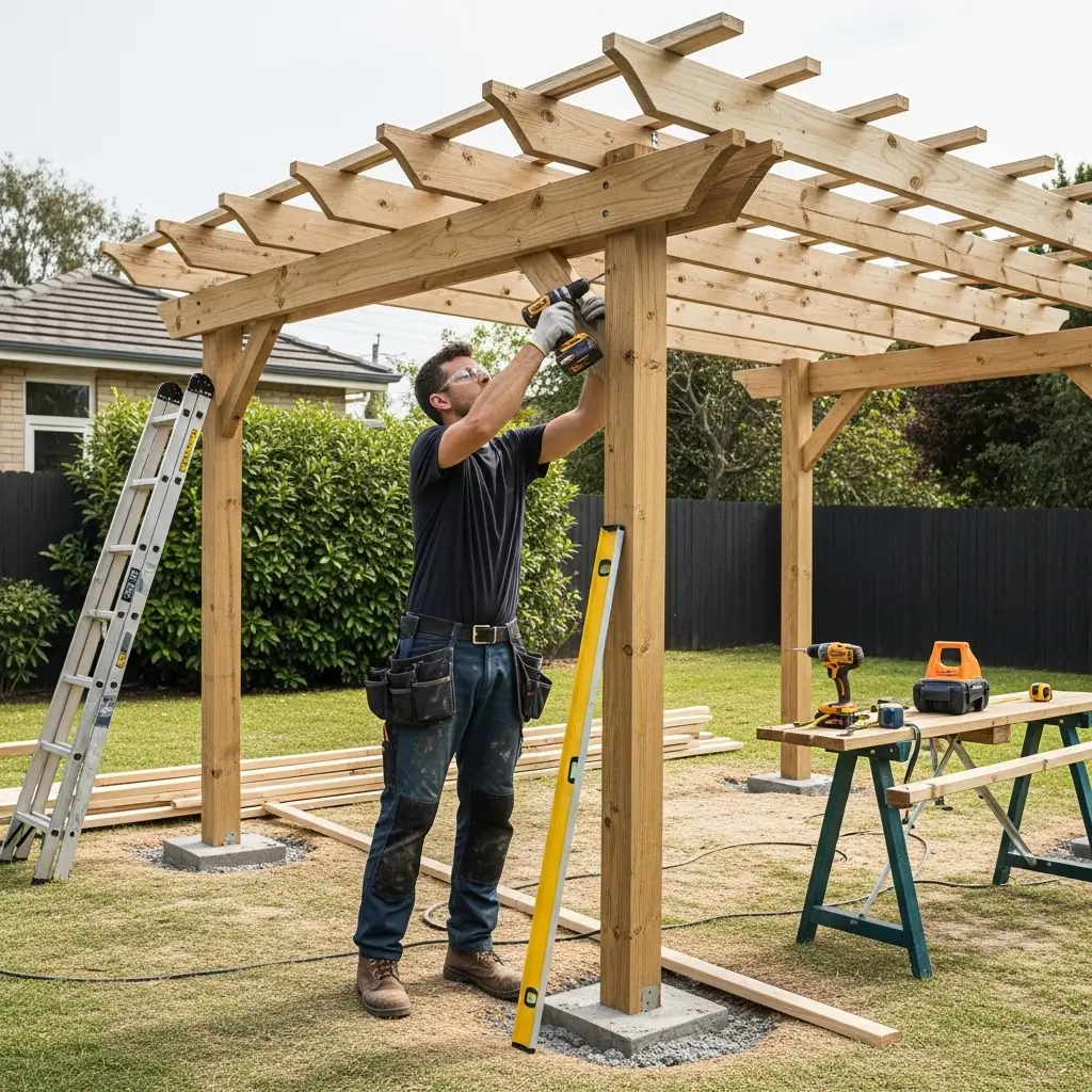 Beautiful backyard pergola installation