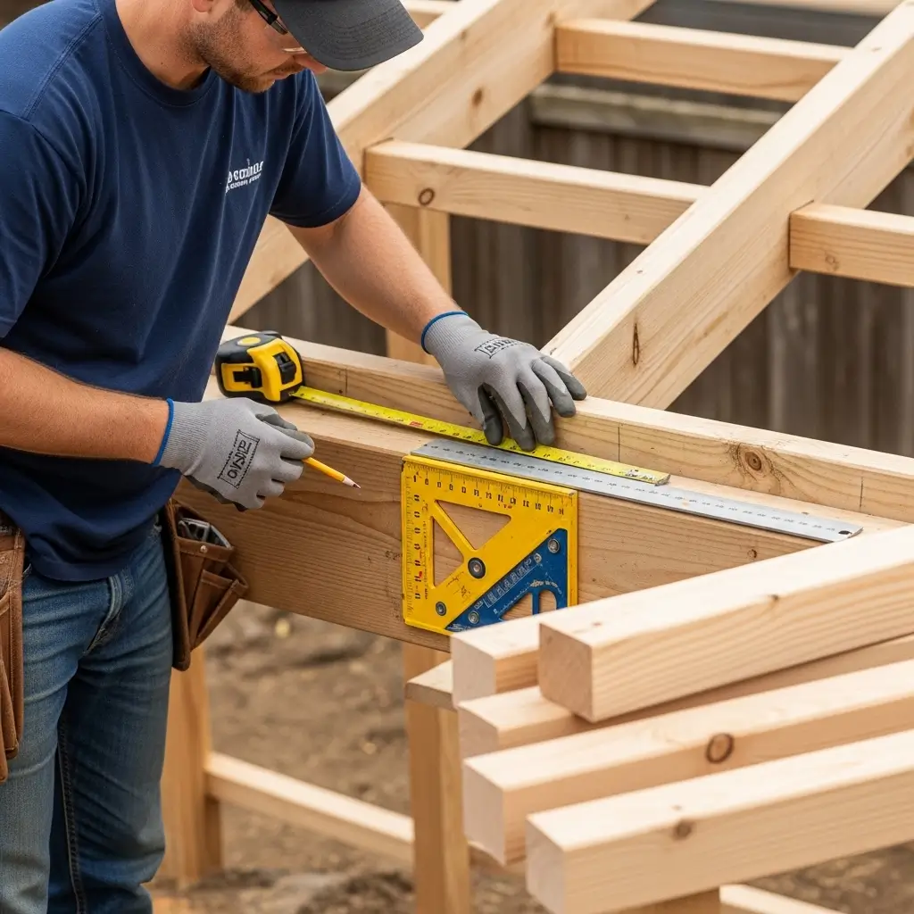Finished pergola with evenly spaced rafters