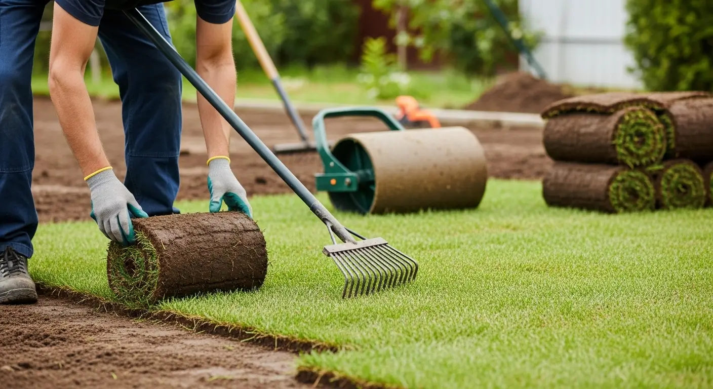 Freshly laid sod lawn