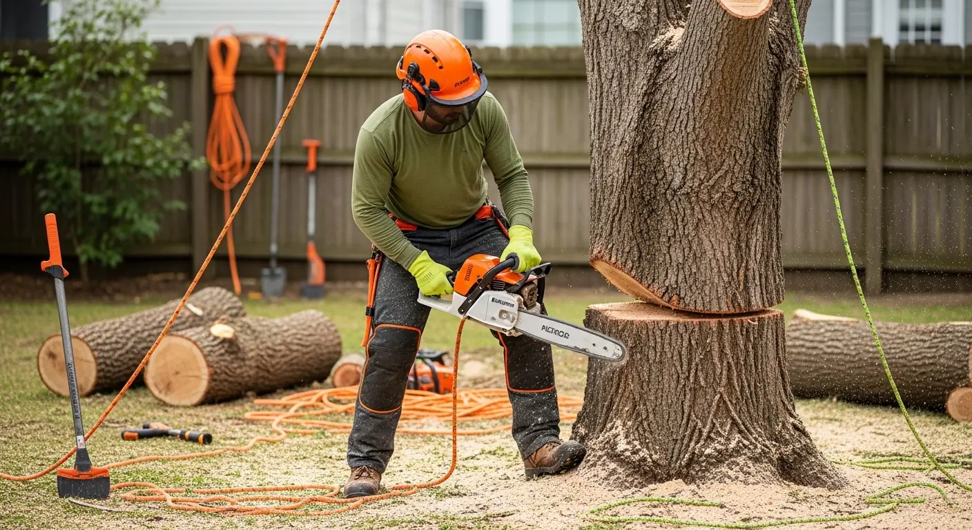Arborist climbing a large tree