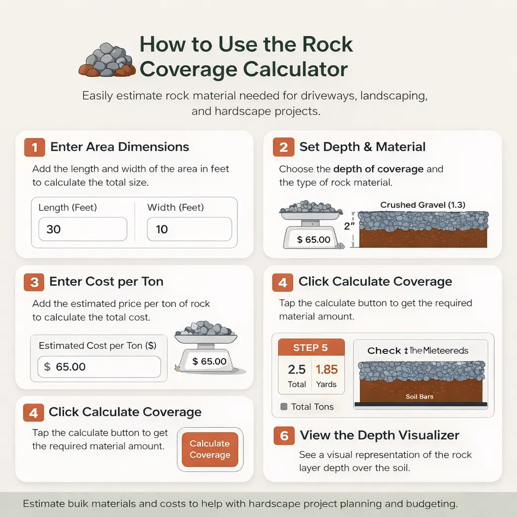 Step by step guide on using the rock coverage calculator