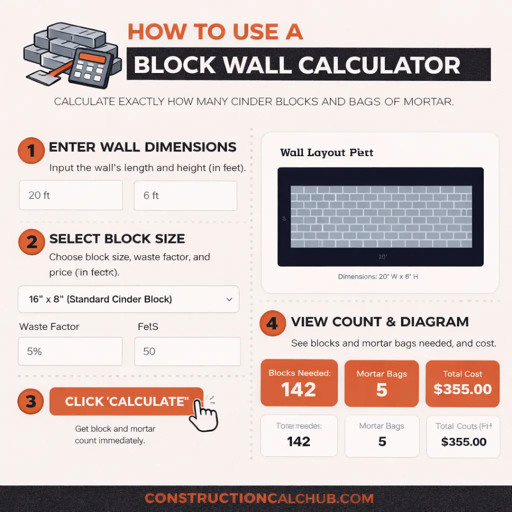 Step by step guide on using the block wall calculator