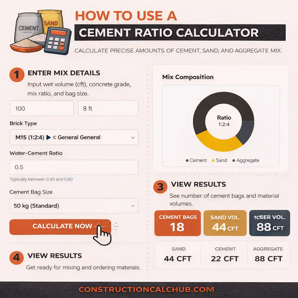 Step by step guide on using the cement ratio calculator