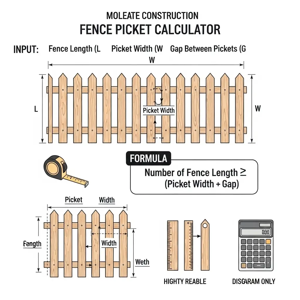Diagram detailing picket width and gap spacing for a fence panel