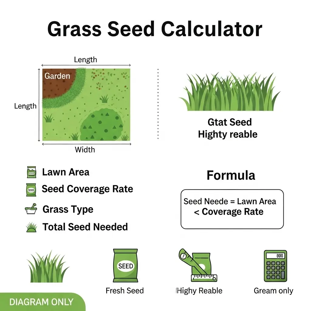 Formula diagram illustrating lawn square footage and grass seed coverage rates