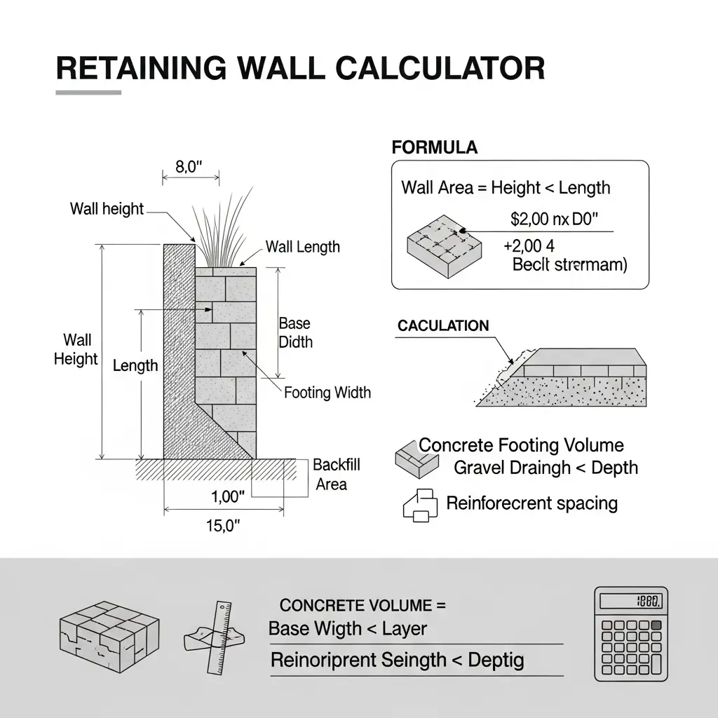 Retaining wall cross-section and formulas