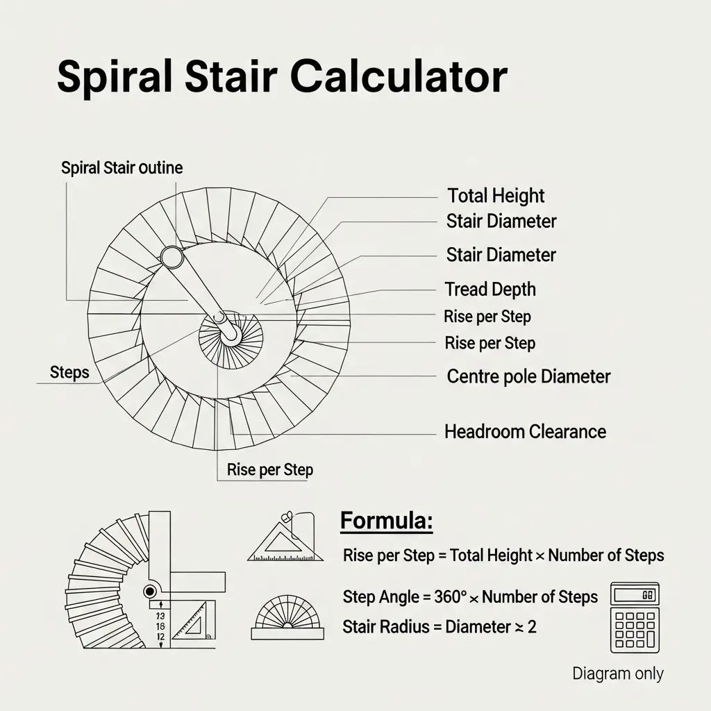 Spiral staircase structural dimensions formula diagram