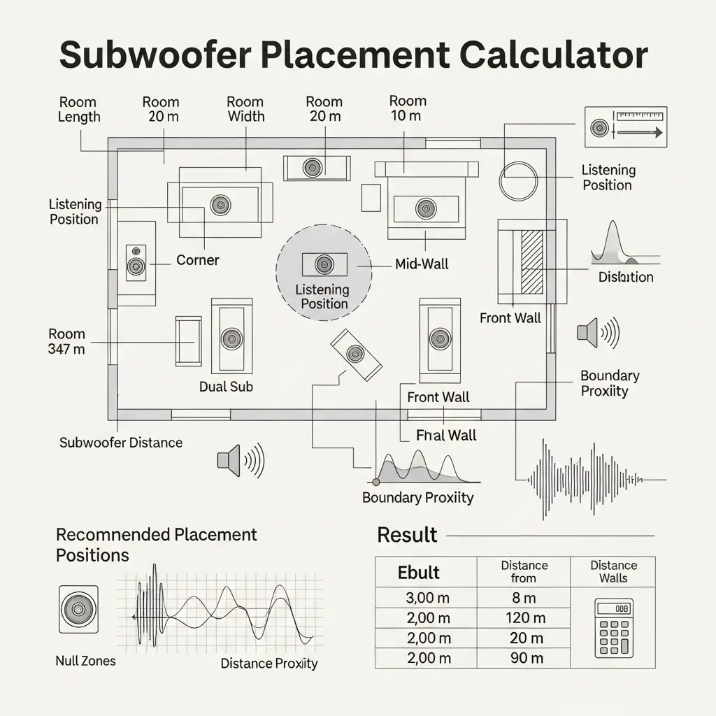 Subwoofer placement rule of thirds diagram