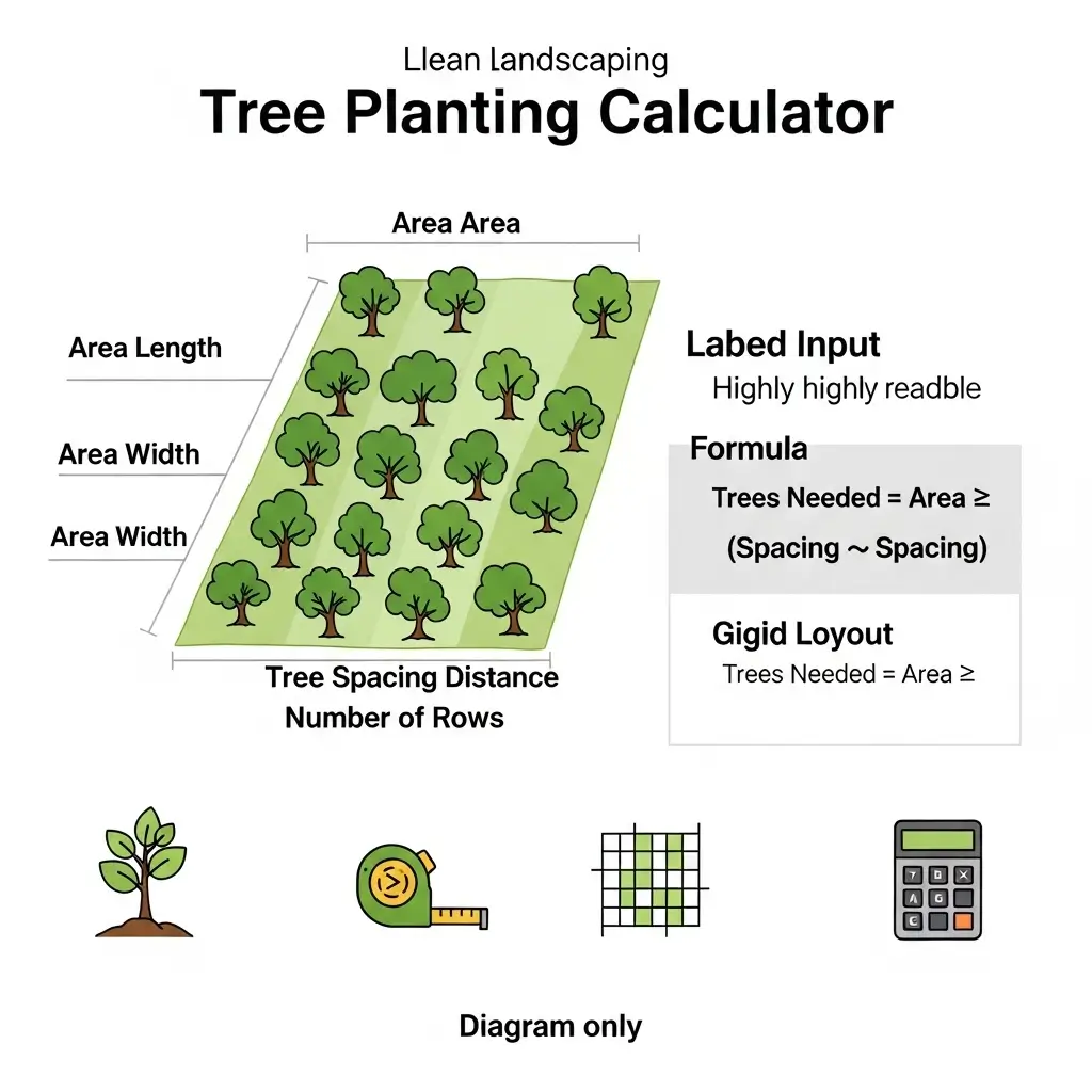 Diagram illustrating grid spacing and buffer zones for tree planting